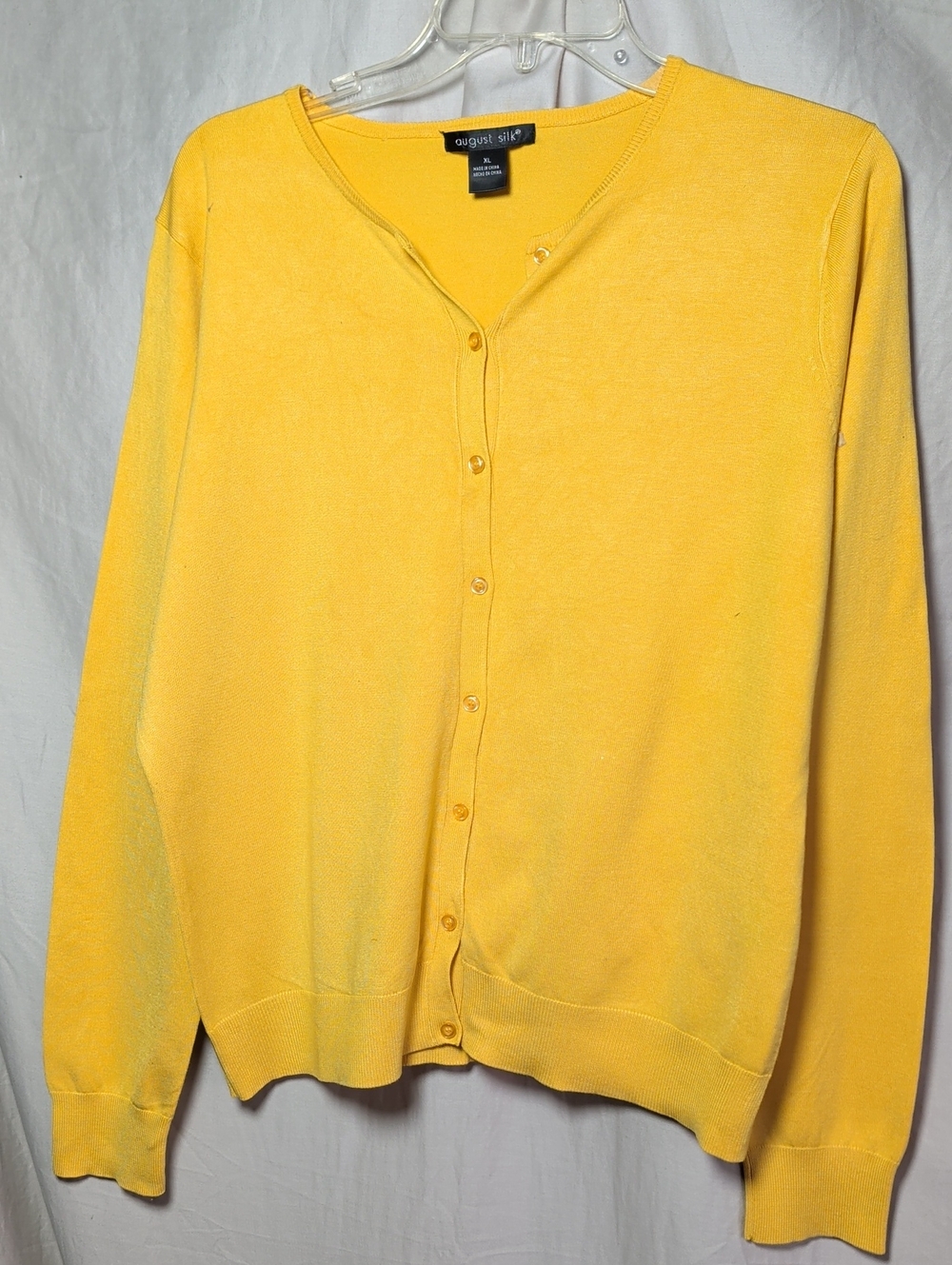 august silk Yellow Women's Silk Button-Front Cardigan Career Capsule Versatility